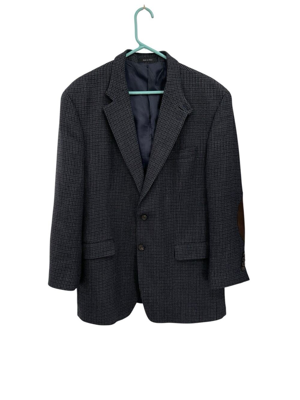 Lauren Ralph Lauren Blazer Blue Houndstooth Lambswool Elbow Patches Size 42R